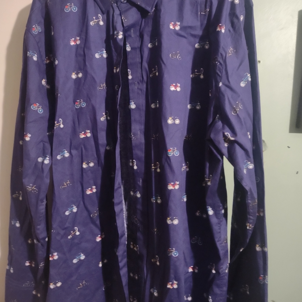 Men's Nicole Miller Studio blue long sleeve button up shirt With Bicycle Print‎ - Picture 2 of 5